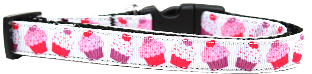 Pink and Purple Cupcakes Nylon Ribbon Dog Collar Medium Narrow